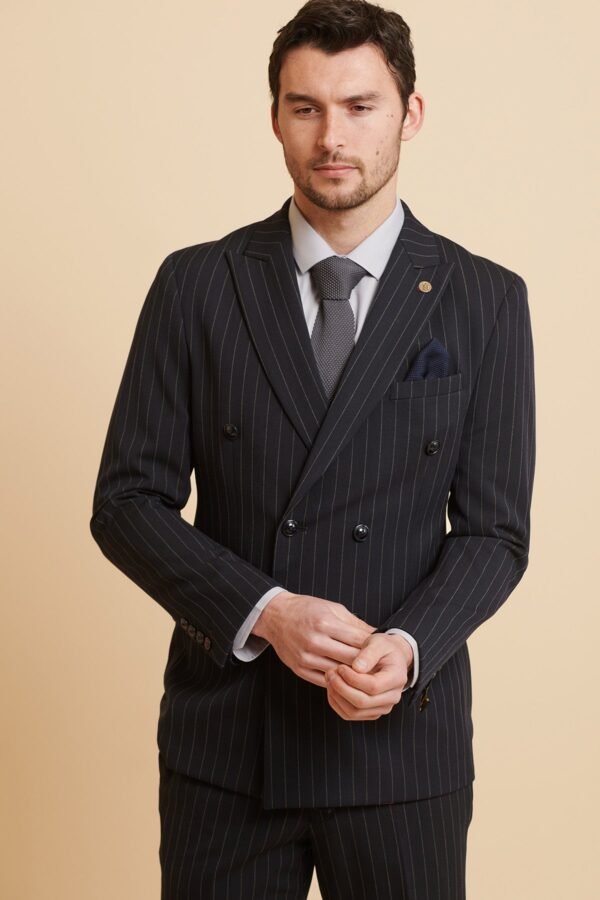 ROCCO - Navy Pinstripe Double Breasted Blazer - Image 2