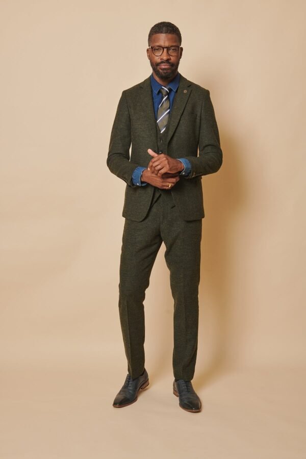 The WHU Collection - MARLOW Olive Green Tweed Three Piece Suit As Worn By Aaron Cresswell - Image 5