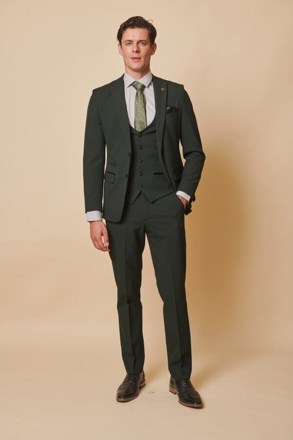 BROMLEY - Olive Green Check Three Piece Suit - Image 2