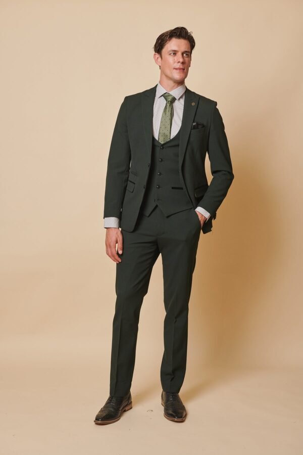 BROMLEY - Olive Green Check Three Piece Suit - Image 5