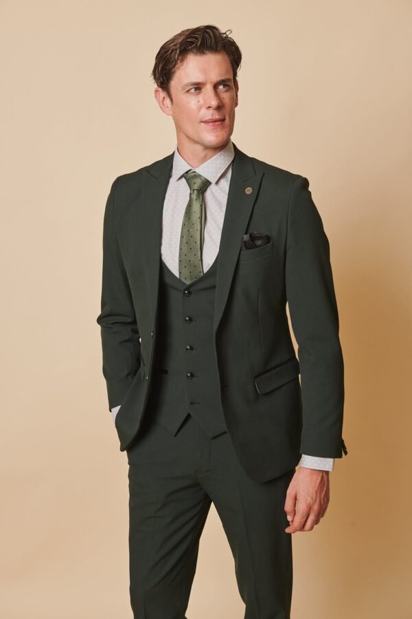 BROMLEY - Olive Green Check Three Piece Suit - Image 6