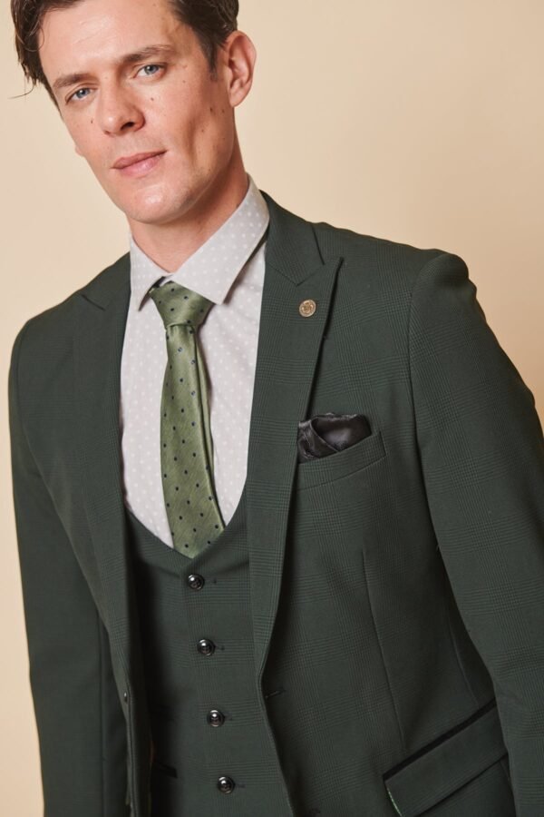 BROMLEY - Olive Green Check Three Piece Suit - Image 3