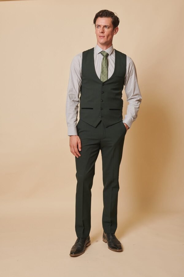 BROMLEY - Olive Green Check Three Piece Suit - Image 8