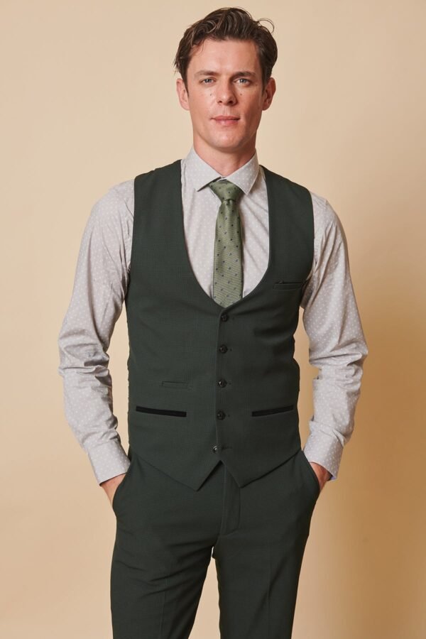 BROMLEY - Olive Green Check Three Piece Suit - Image 9