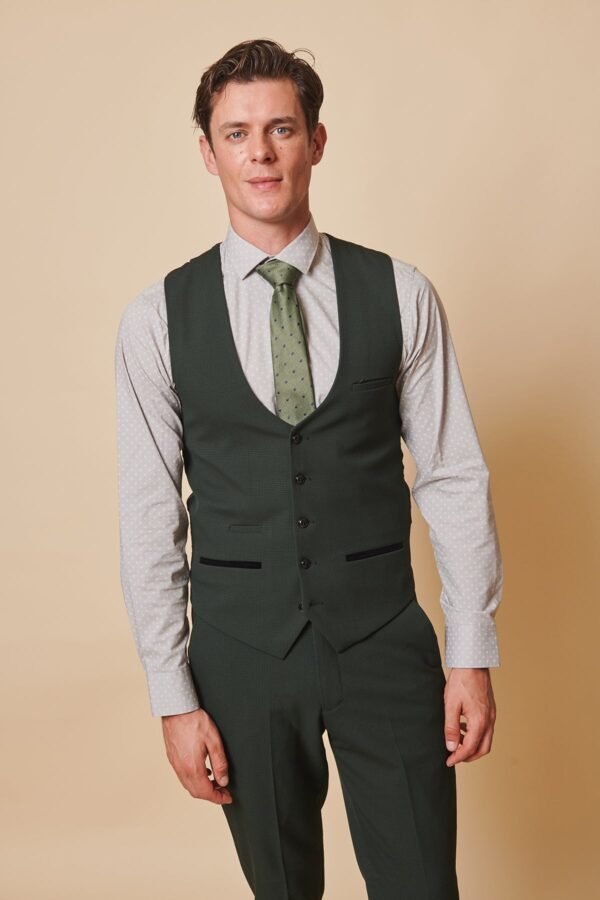 BROMLEY - Olive Green Check Three Piece Suit - Image 10