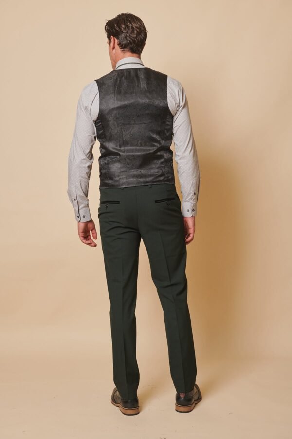 BROMLEY - Olive Green Single Breasted Check Waistcoat - Image 8