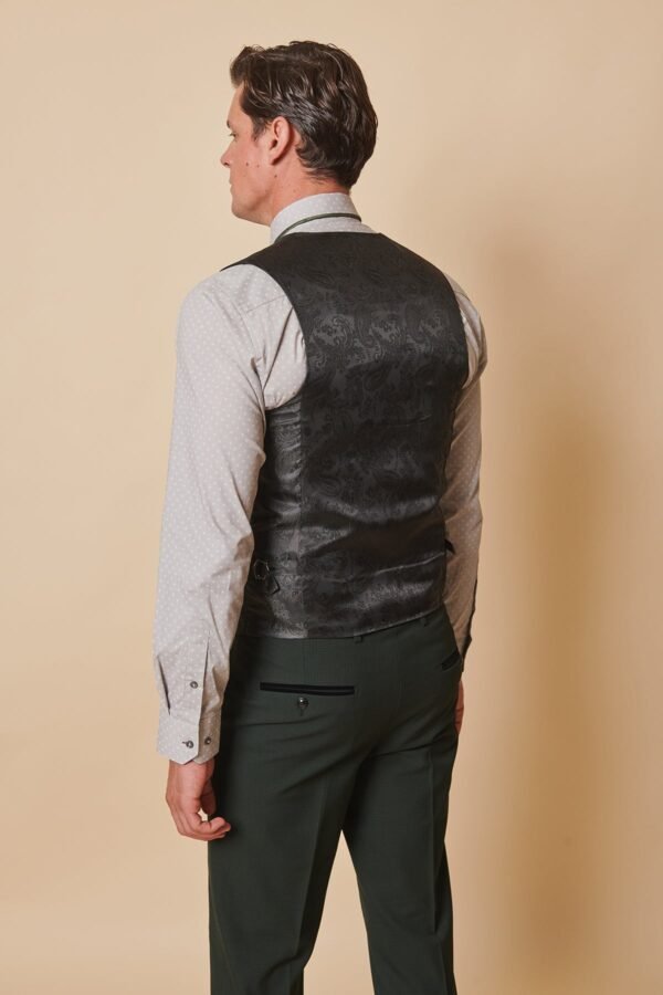 BROMLEY - Olive Green Single Breasted Check Waistcoat - Image 3