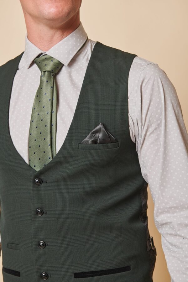 BROMLEY - Olive Green Check Three Piece Suit - Image 12