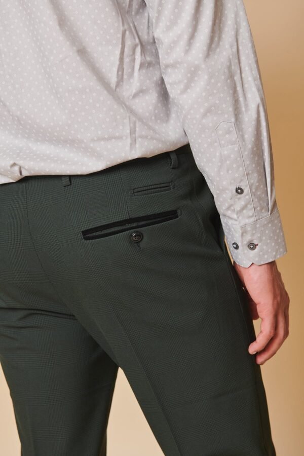 BROMLEY - Olive Green Check Trousers - Image 4