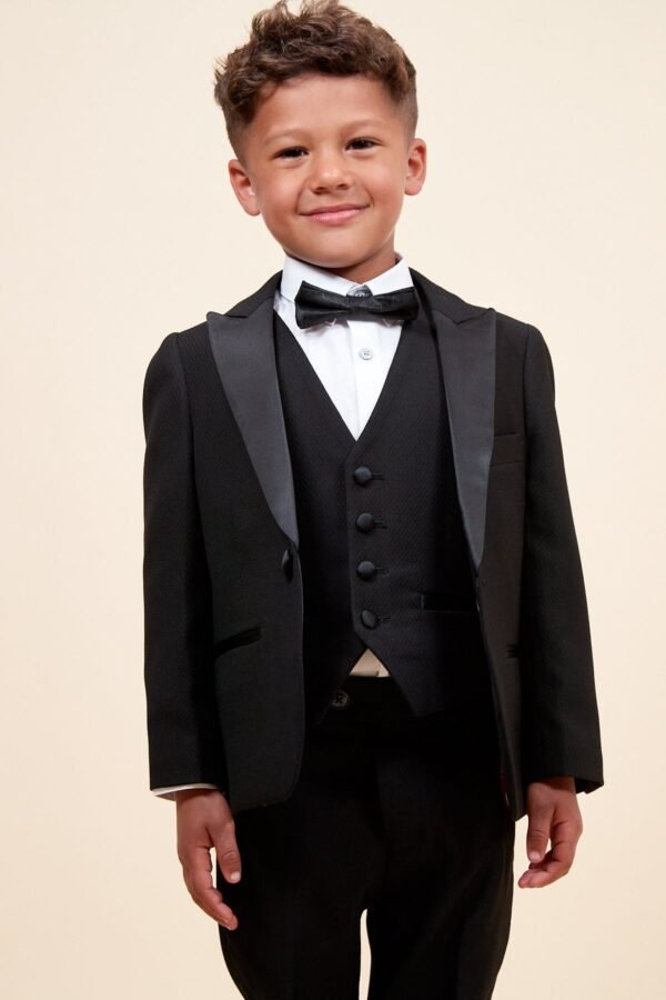 DALTON - Children's Black Tux Lapel Diamond Three Piece Suit - Image 5