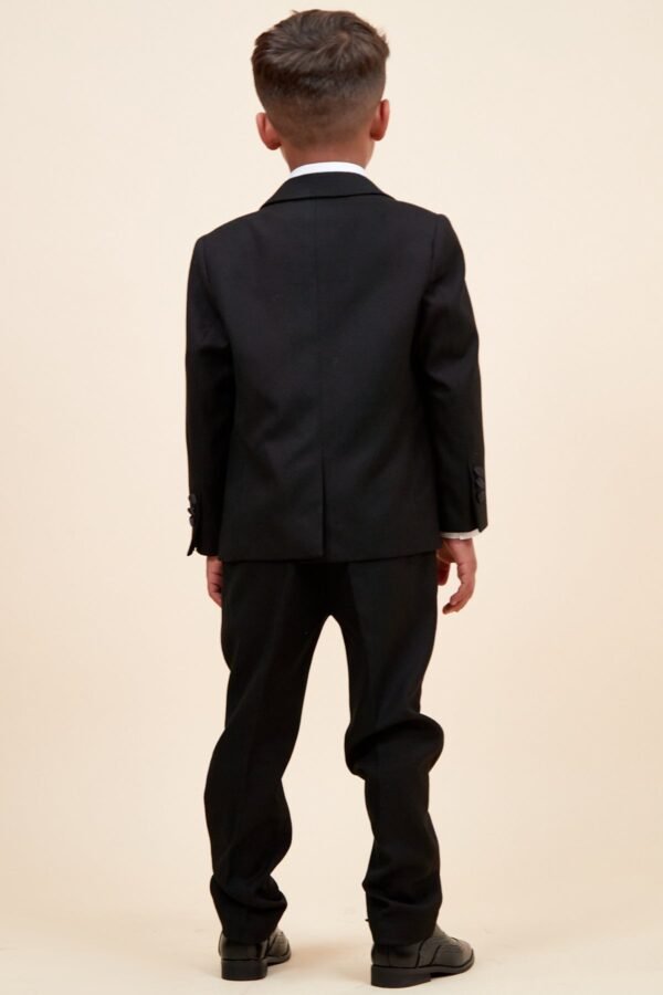 DALTON - Children's Black Tux Lapel Diamond Three Piece Suit - Image 4