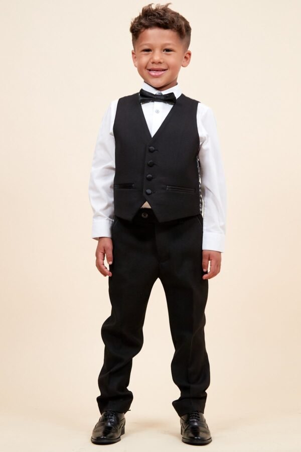 DALTON - Children's Black Tux Lapel Diamond Three Piece Suit - Image 2