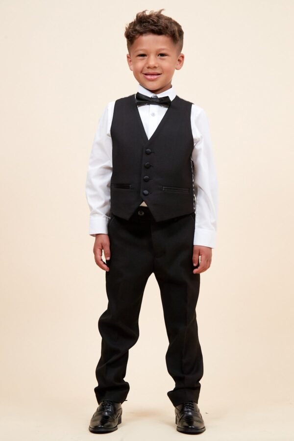 DALTON - Children's Black Tux Lapel Diamond Three Piece Suit - Image 7