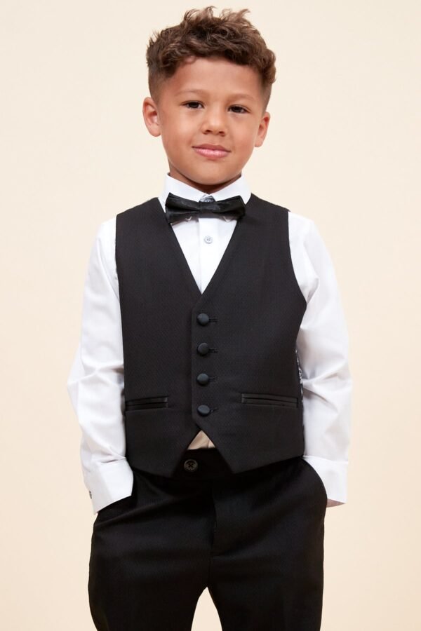 DALTON - Children's Black Tux Lapel Diamond Three Piece Suit - Image 11