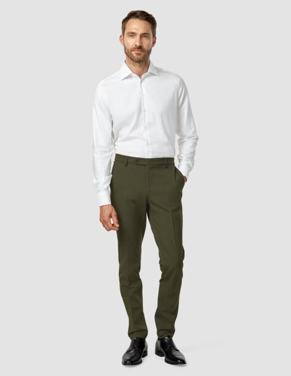 Essential Suit Pants Slim Moss Green Pinstripe - Image 2