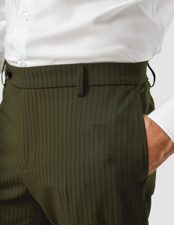 Essential Suit Pants Slim Moss Green Pinstripe - Image 5