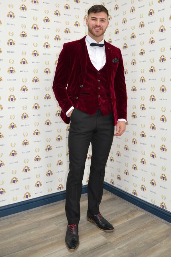 'I'm A Celebrity Get Me Out Of Here' 2022 Runner Up Owen Warner in HUDSON Wine Velvet Blazer & Waistcoat