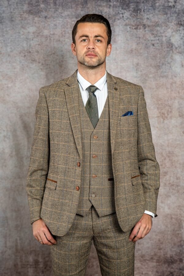 The WHU Collection - TED Tan Tweed Check Three Piece Suit As Worn By Lukasz Fabianski - Image 3