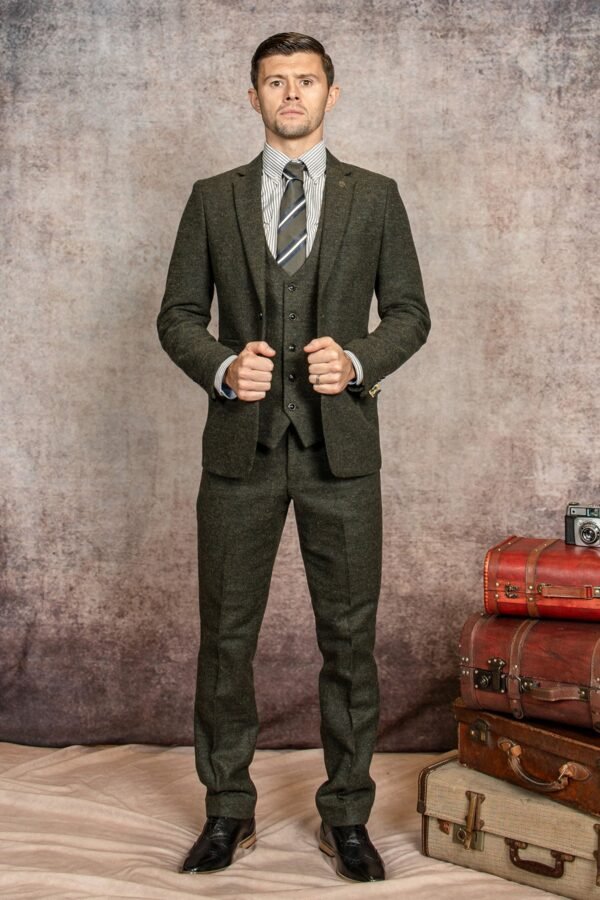 The WHU Collection - MARLOW Olive Green Tweed Three Piece Suit As Worn By Aaron Cresswell - Image 3