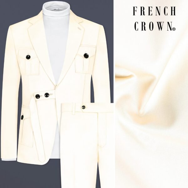 Swizzle Cream Solid Cotton Belt Closure Designer Suit