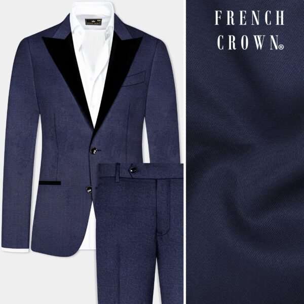 Thunder Blue Solid Wool Blend Peak Collar Tuxedo Suit