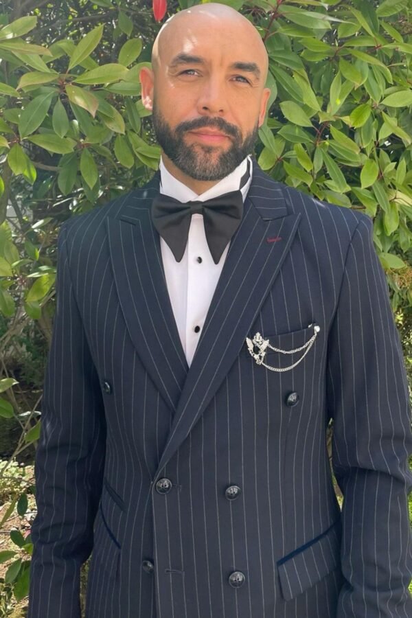 GMB Weather Presenter Alex Beresford In ROCCO Navy Double Breasted Two Piece Suit - Image 2